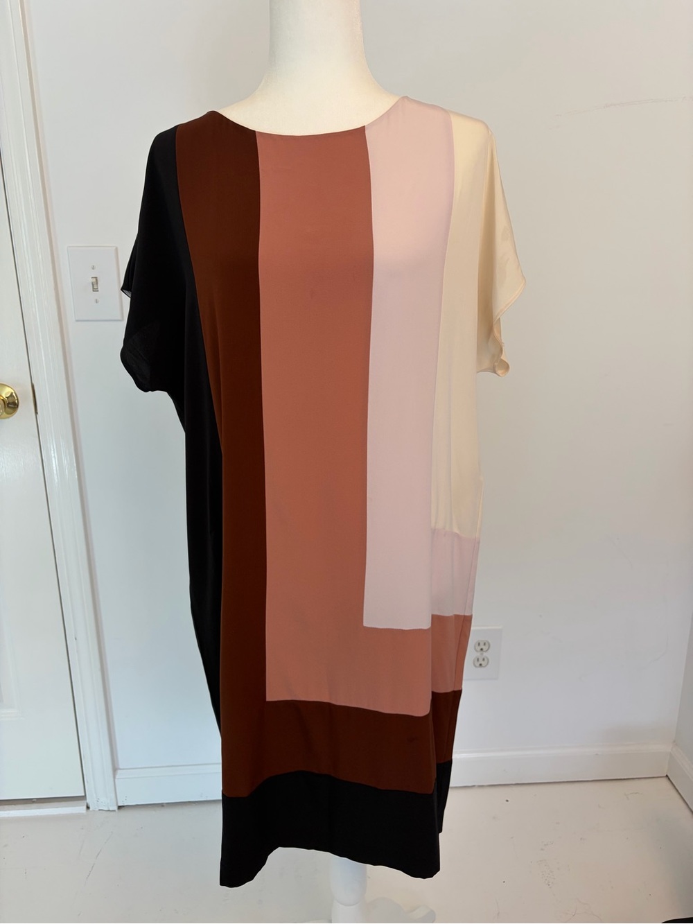 Diane Von Furstenberg Silk Colorblock Tunic Shift Dress